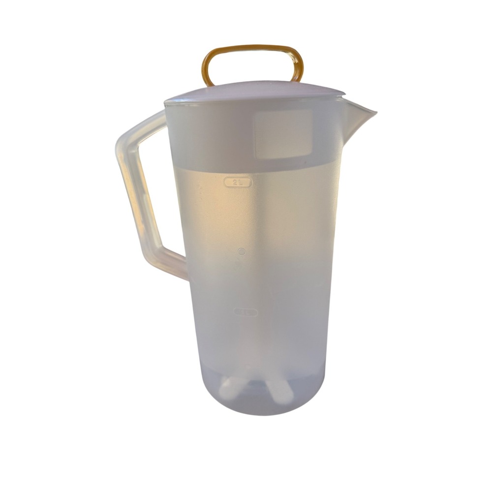Vintage Tupperware 2L Quick Shake Pitcher Frosted Gold Handle Mixing Plunger Lid